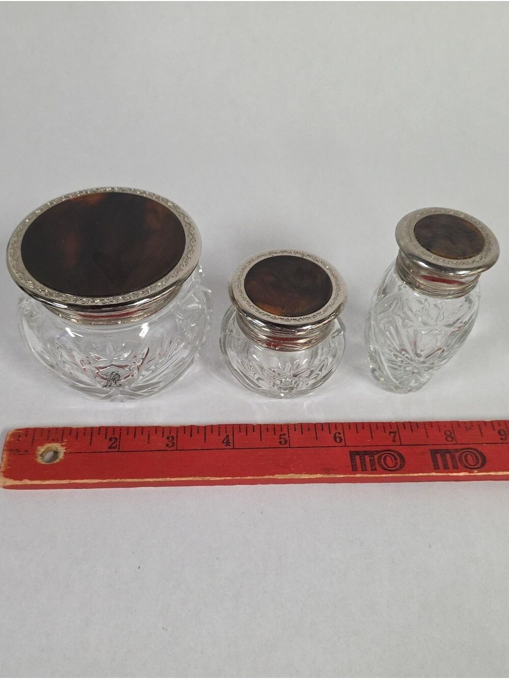 Vintage Ralph Lauren Safari Vanity Jars, (3) Pieces, Cut Crystal Containers - Picture 11 of 16